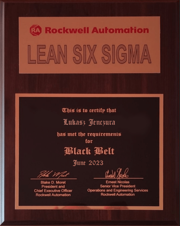 Certyfikat Lean Six Sigma Black Belt – Łukasz Jenczura