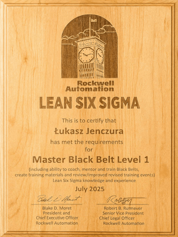 Certyfikat Lean Six Sigma Master Black Belt – Łukasz Jenczura